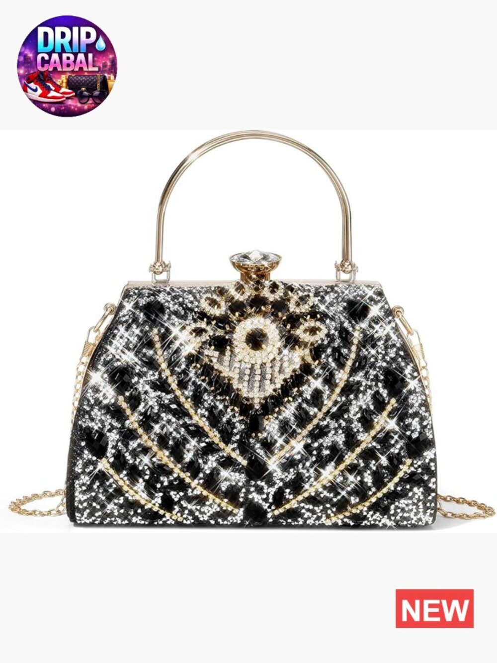 Rhinestone Clutch Purse Large Capacity Evening Bag with Detachable Chain